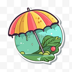 雨伞剪贴画图片_贴纸上有一把被水果和树叶包围的
