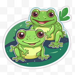 绿色卡通青蛙图片_卡通青蛙贴纸插图与绿色青蛙 向