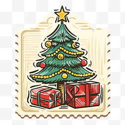 带有圣诞礼物的邮票