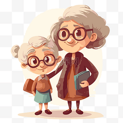 奶奶和孙女剪贴画 戴眼镜的老太