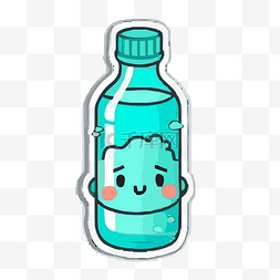 蓝色塑料瓶子图片_贴纸显示为蓝色瓶子中的笑脸 向