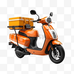 站车上图片_3d 渲染橙色快递员站在无人机摩托