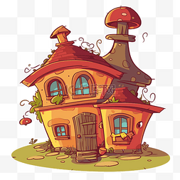 家庭剪贴画 卡通房子与蘑菇的插