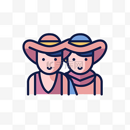 两个戴着彩色帽子的人的平面图标