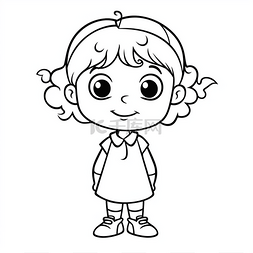 小女孩卡通人物着色页