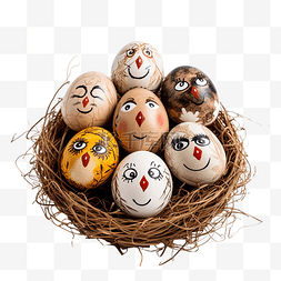 圣诞节在巢里画着脸的快乐鸡蛋