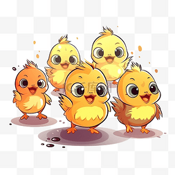 卡通可爱的小鸡在刚孵出的蛋里奔