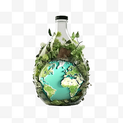 地球母亲日套装中的 3d 插图瓶