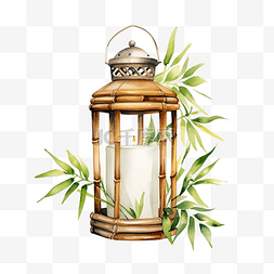 水彩竹灯笼