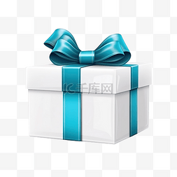 逼真的 3D 礼物白盒和蓝色蝴蝶结