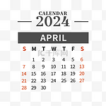 2024年4月日历简洁黑色