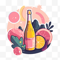一瓶酒与水果 剪贴画 向量