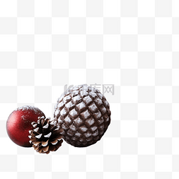 红松果图片_木桌上有锥体和红球的圣诞贺卡