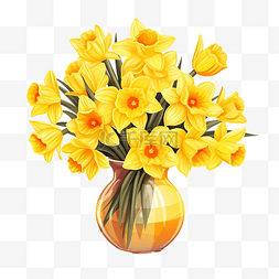 花瓶里的一束黄色水仙花插图