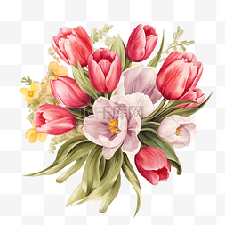 明信片贴图样机图片_春天的郁金香花在花束图中