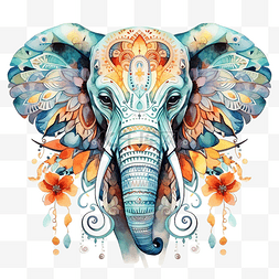 大象曼陀罗水彩画