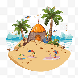 免费海滩场景剪贴画暑假度假村岛