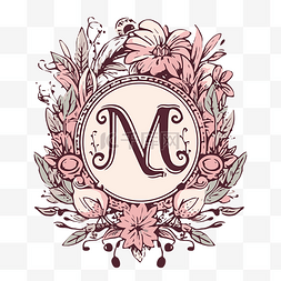字体m图片_字母 m 卡通字母剪贴画花卉复古框