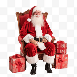 正宗的圣诞老人，带着礼盒，坐在