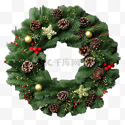 木质表面装饰的绿色圣诞花环