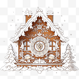 森林里的房子图片_圣诞玩具布谷鸟钟，冬季森林里有