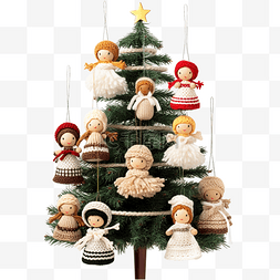 圣诞树上的针织圣诞天使和其他装