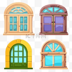彩色门窗图片_窗户剪贴画卡通窗户图标与各种彩