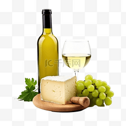 木板牛奶图片_白葡萄酒瓶与奶酪