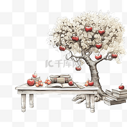 桌子上有苹果图片_一张桌子上有一本书和一棵树上有