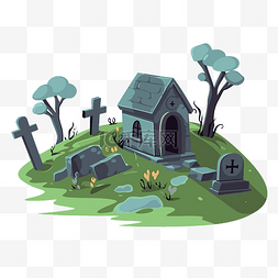 公墓剪贴画卡通墓地和墓碑与房子