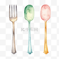 菜单图标图片_勺子叉子水彩