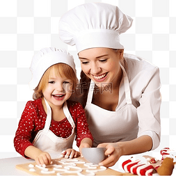 吃饼干小女孩图片_快乐的妈妈和小宝宝在家里厨房做
