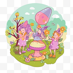 仙境中的女孩与粉红色气球矢量剪