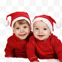 可爱的双胞胎小兄弟在家庆祝圣诞