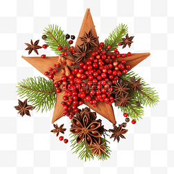 桌上的树叶树叶图片_圣诞树由崖柏树枝和装饰星茴香和