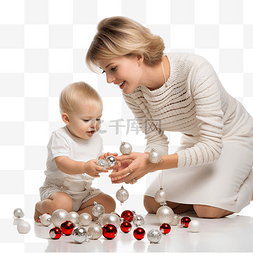 母亲向她的小儿子展示如何用小玩