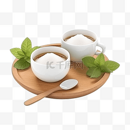 草菜图片_3d 渲染茶和糖分离
