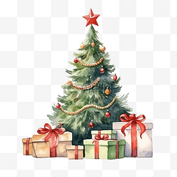 水彩插图片_圣诞树和礼物的水彩插图集