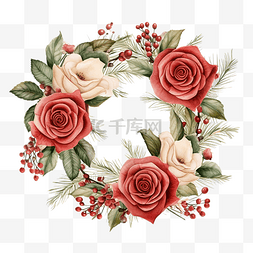 水彩花卉画图片_圣诞快乐贺卡，配有天然复古玫瑰