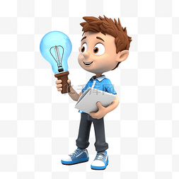 灯泡聪明图片_青少年得到一个想法 3D 人物插图