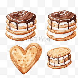 心形饼干图片_水彩饼干配巧克力果酱和白巧克力