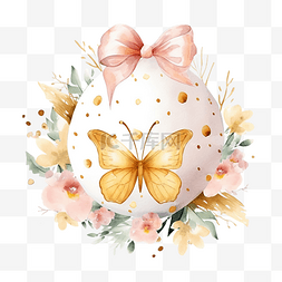 水彩油墨画图片_节日球与蝴蝶和金色飞溅水彩插图