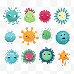 抗菌元素图片_扁平病毒病菌和细菌微生物类型和