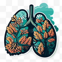 有叶子和植物剪贴画的肺的插图 