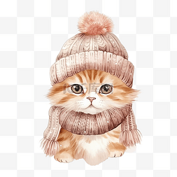 ai生成可爱的猫戴针织帽舒适的冬