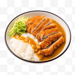 炸猪排咖喱饭和切片葱日本料理