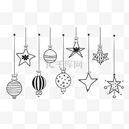 冬季树的黑白图片_黑白圣诞树玩具卡通冬季装饰品套