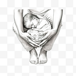 脚绘画素材图片_妈妈抱着新生儿的脚画