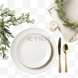 美丽的圣诞餐桌布置，白色空间上