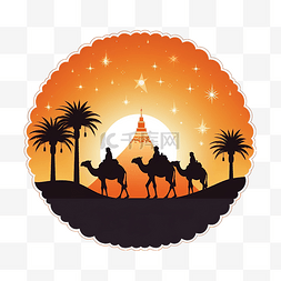 夜场景图片_快乐圣诞贺卡与圣经东方贤士在骆